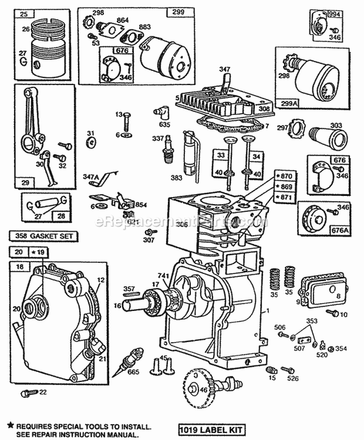 CylinderCrankcaseCyl Head Diagram and Parts List for 080202-1694-01  Briggs and Stratton Engine